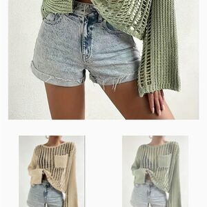 Open Knit Crochet sweater, Wild Society boutique, Size XXL, Sage Green Boho Arty